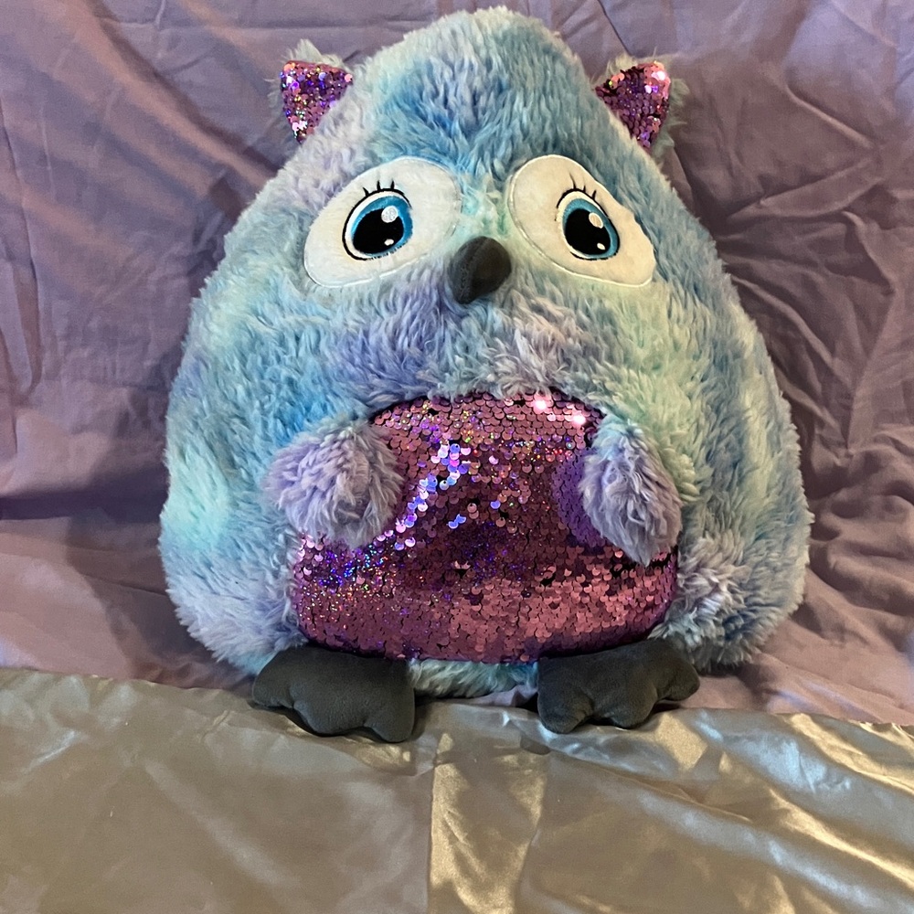 Blue and Pink Owl Plush with Sequins